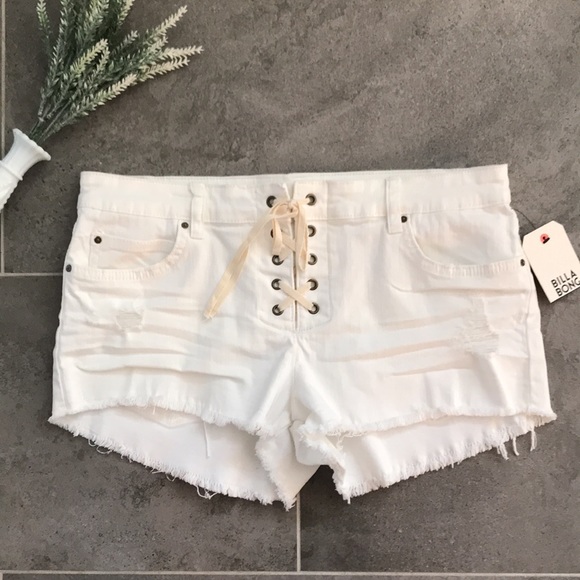 Billabong Pants - BILLABONG white lace-up Jean shorts - NEW